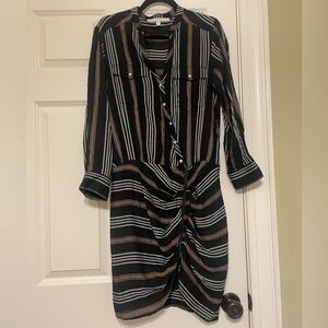 Veronica Beard Black and Brown Striped Long Sleeve Dress